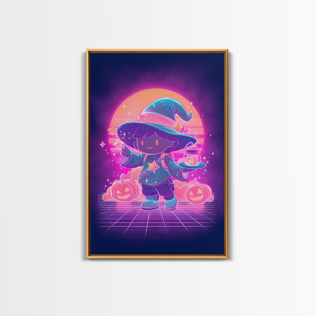 The Little Star Witch, 80s Halloween Wall Art, Vertical Wall Art, Framed Canvas Print, Retro Halloween Decor, Neon Wall Art