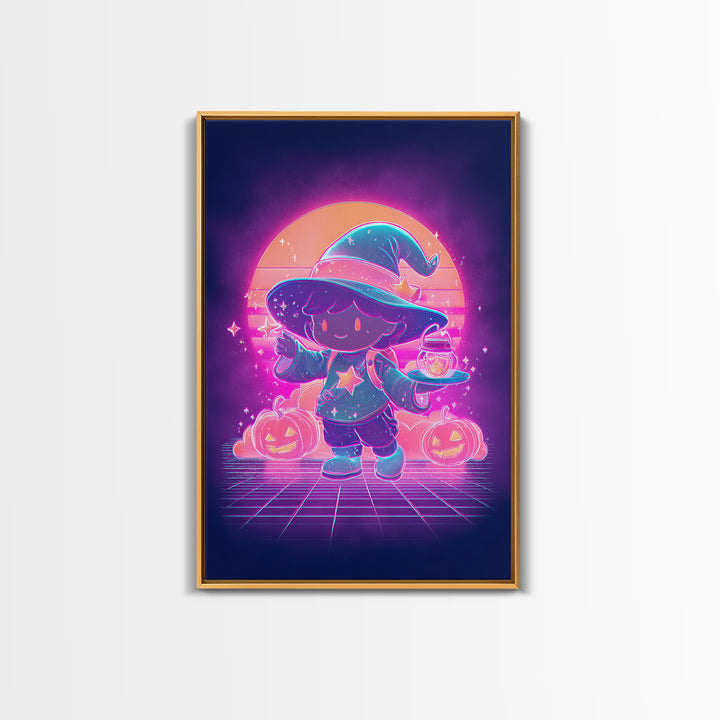 The Little Star Witch, 80s Halloween Wall Art, Vertical Wall Art, Framed Canvas Print, Retro Halloween Decor, Neon Wall Art