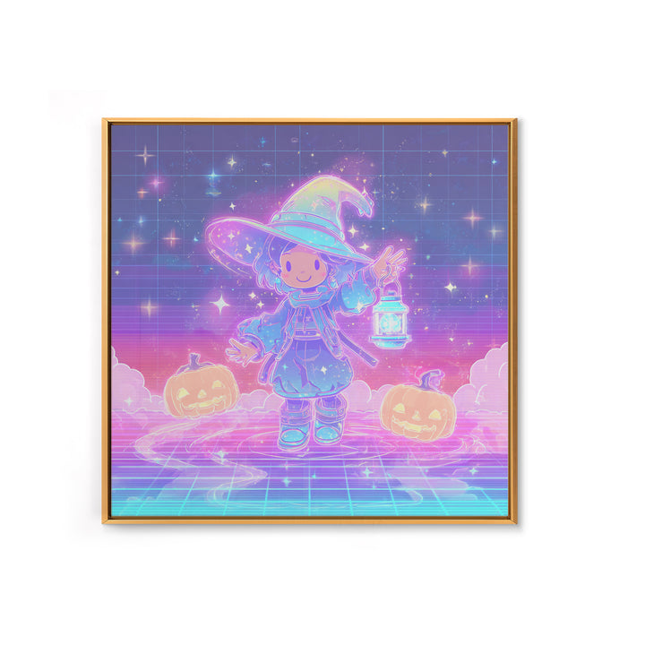 The Little Star Witch, 80s Halloween Wall Art, Square Wall Art, Canvas Print, Retro Halloween Decor, Neon Wall Art, Spooky Wall Decor