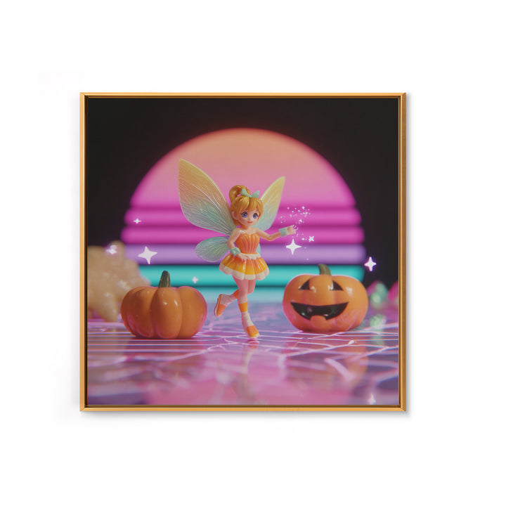 The Candy Corn Fairy, Vaporwave Halloween Decor, Square Wall Art, Canvas Print, Retro Halloween Decor, Neon Wall Art, Halloween Wall Art