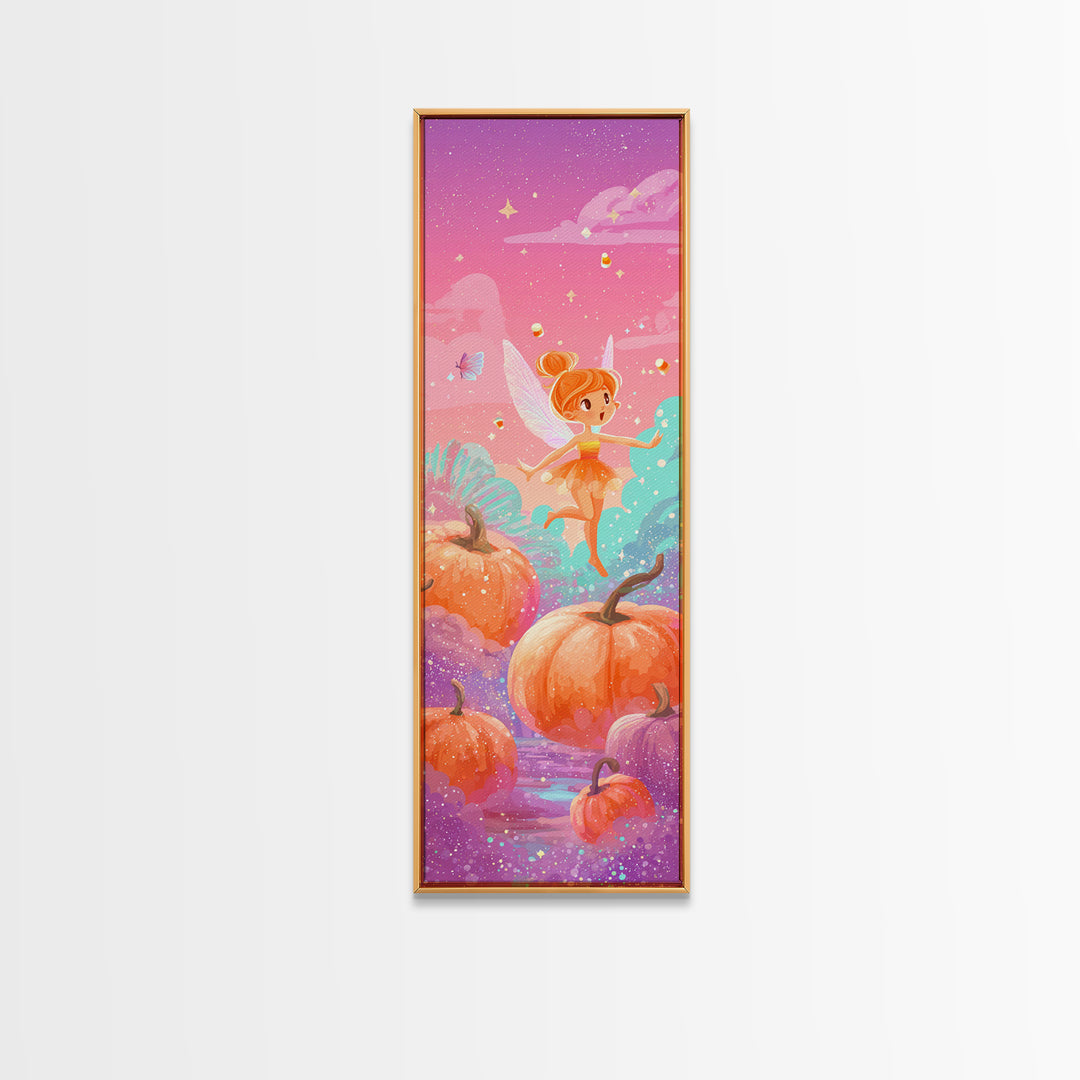 The Candy Corn Fairy, Cute Spooky Neon Art, Tall Narrow Wall Art, Canvas Print, Retro Halloween Decor, Neon Wall Art, Statement Wall Art