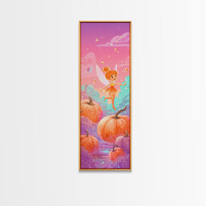 The Candy Corn Fairy, Cute Spooky Neon Art, Tall Narrow Wall Art, Canvas Print, Retro Halloween Decor, Neon Wall Art, Statement Wall Art