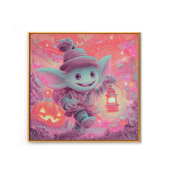 The Acorn Goblin, 80s Halloween Wall Art, Square Wall Art, Framed Canvas Print, Retro Halloween Decor, Neon Wall Art, Collectible Wall Decor