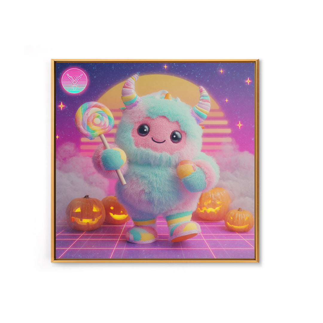 The Rainbow Monster, Synthwave Halloween Art, Square Wall Art, Canvas Print, Retro Halloween Decor, Neon Wall Art, Collectible Wall Decor