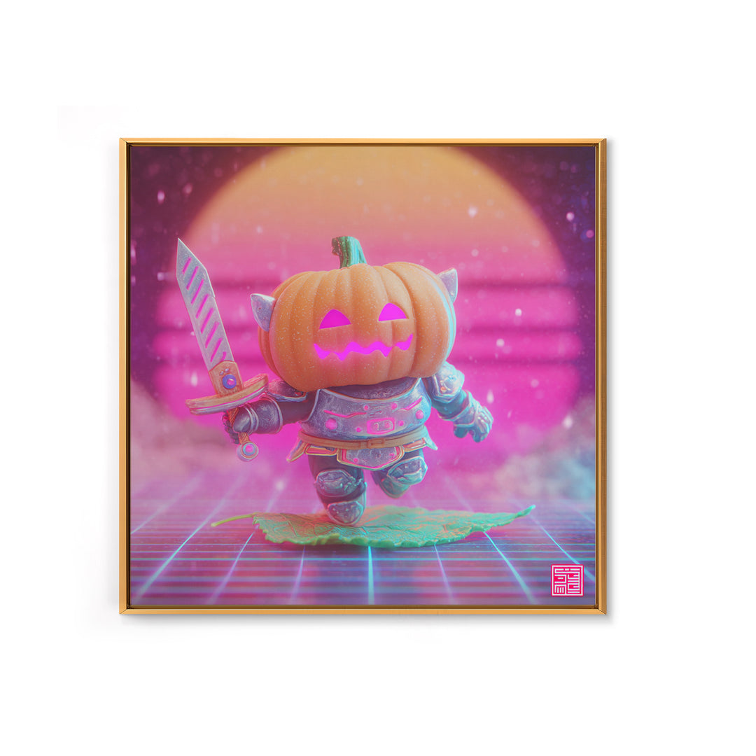 The Pumpkin Knight, Synthwave Halloween Art, Square Wall Art, Canvas Print, Retro Halloween Decor, Neon Wall Art, Spooky Wall Decor