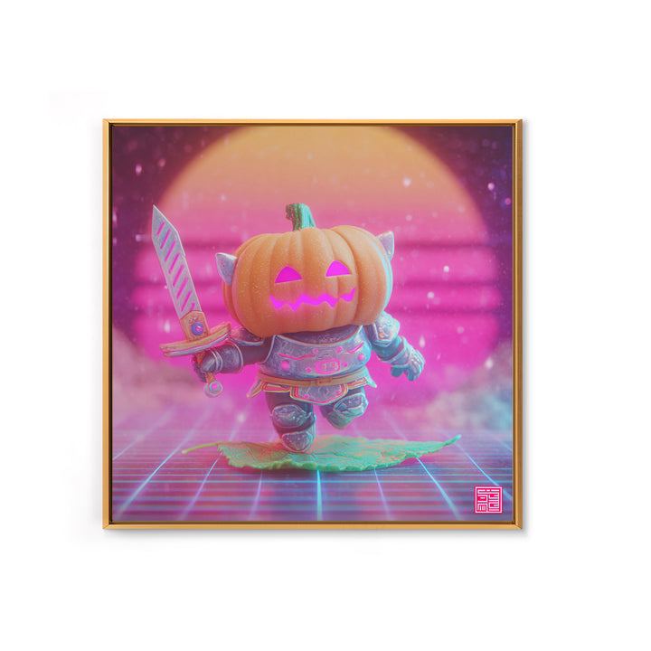 The Pumpkin Knight, Synthwave Halloween Art, Square Wall Art, Canvas Print, Retro Halloween Decor, Neon Wall Art, Spooky Wall Decor