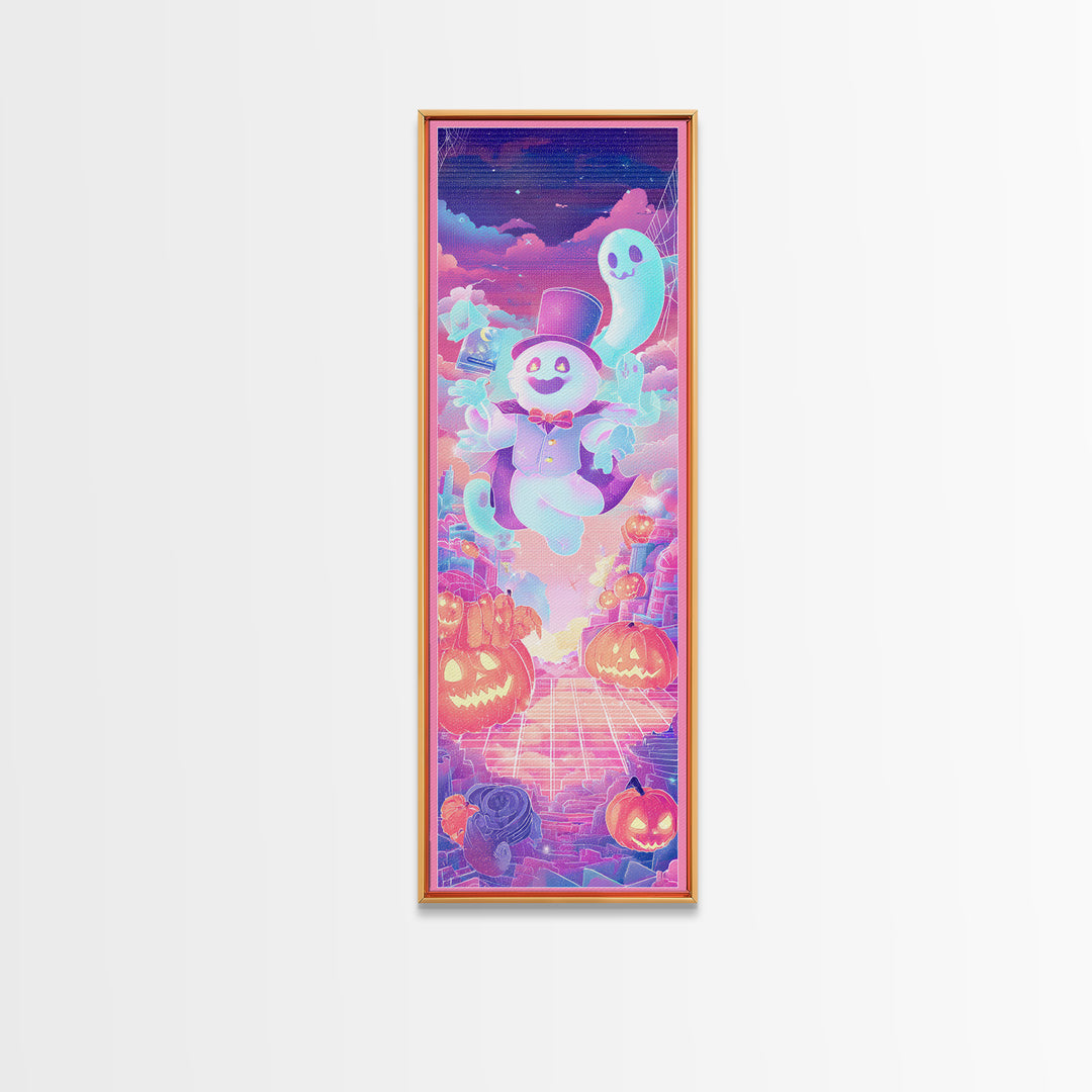 The Star-Cape Magician, Synthwave Halloween Art, Tall Narrow Wall Art, Canvas Print, Retro Halloween Decor, Neon Wall Art, Gothic Home Decor