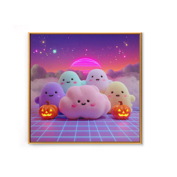 The Cloud Ghost, 80s Halloween Wall Art, Square Wall Art, Canvas Print, Retro Halloween Decor, Neon Wall Art, Collectible Wall Decor
