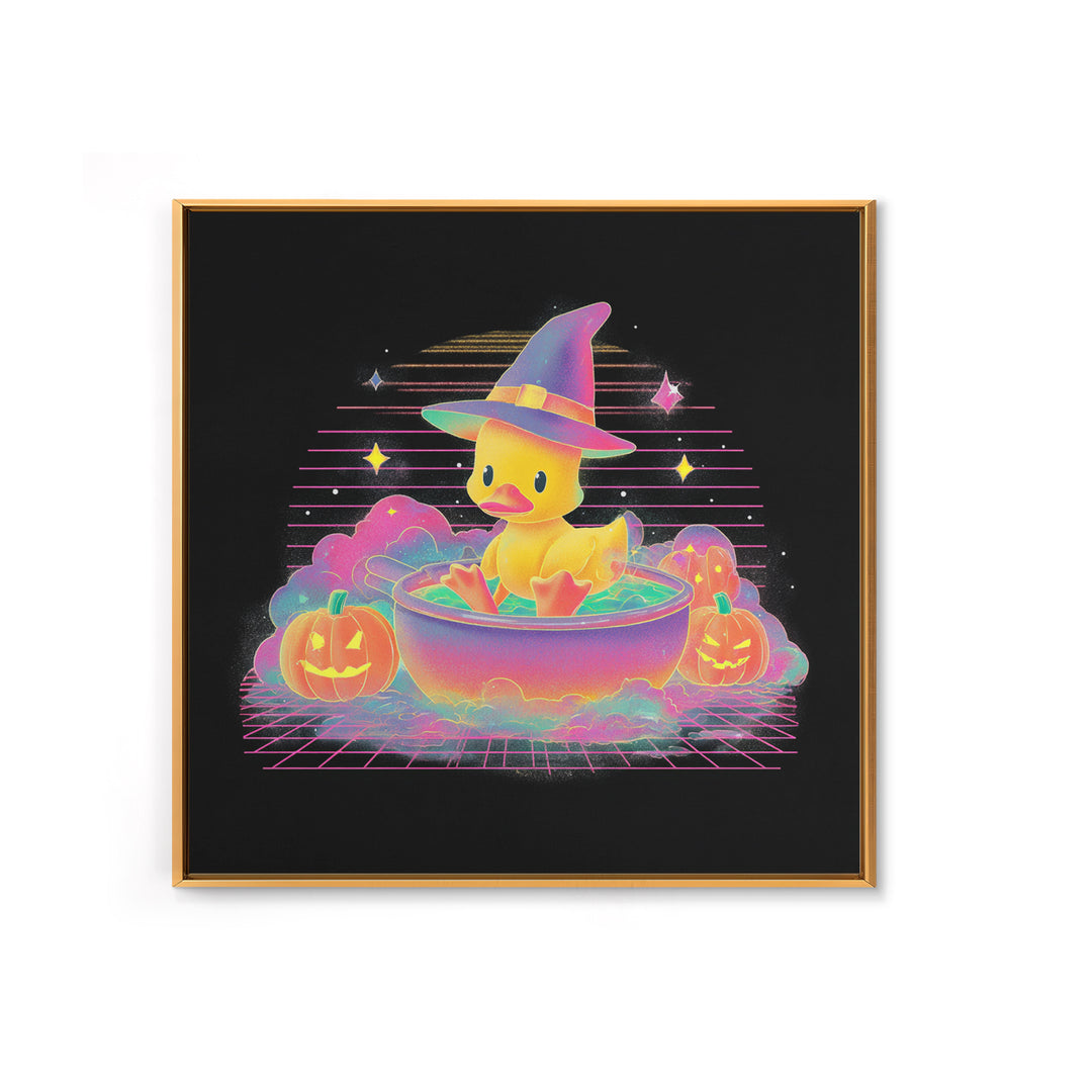 The Duckling Witch, Vaporwave Halloween Decor, Square Wall Art, Canvas Print, Retro Halloween Decor, Neon Wall Art, Dark Fantasy Art