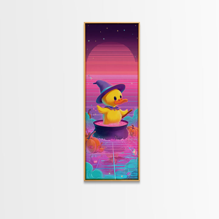 The Duckling Witch, Synthwave Halloween Art, Tall Narrow Wall Art, Canvas Print, Retro Halloween Decor, Neon Wall Art, Halloween Wall Art