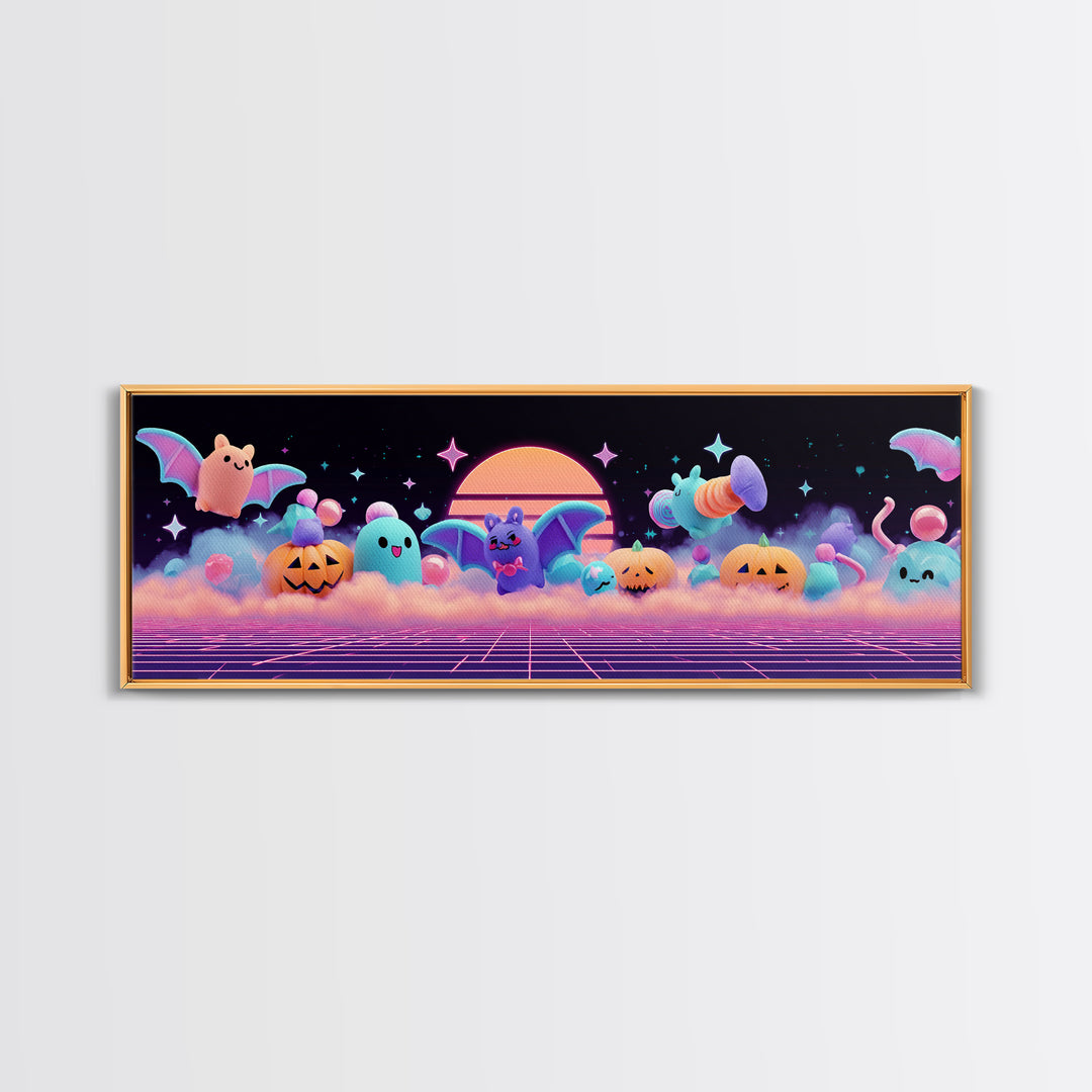 The Bat-Winged Otter, Vaporwave Halloween Decor, Extra Wide Wall Art, Canvas Print, Retro Halloween Decor, Neon Wall Art, Spooky Wall Decor