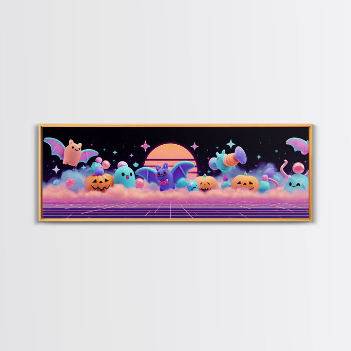 The Bat-Winged Otter, Vaporwave Halloween Decor, Extra Wide Wall Art, Canvas Print, Retro Halloween Decor, Neon Wall Art, Spooky Wall Decor