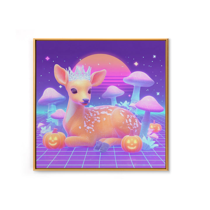 The Moon Princess Deer, 80s Halloween Wall Art, Square Wall Art, Canvas Print, Retro Halloween Decor, Neon Wall Art, Macabre Wall Art