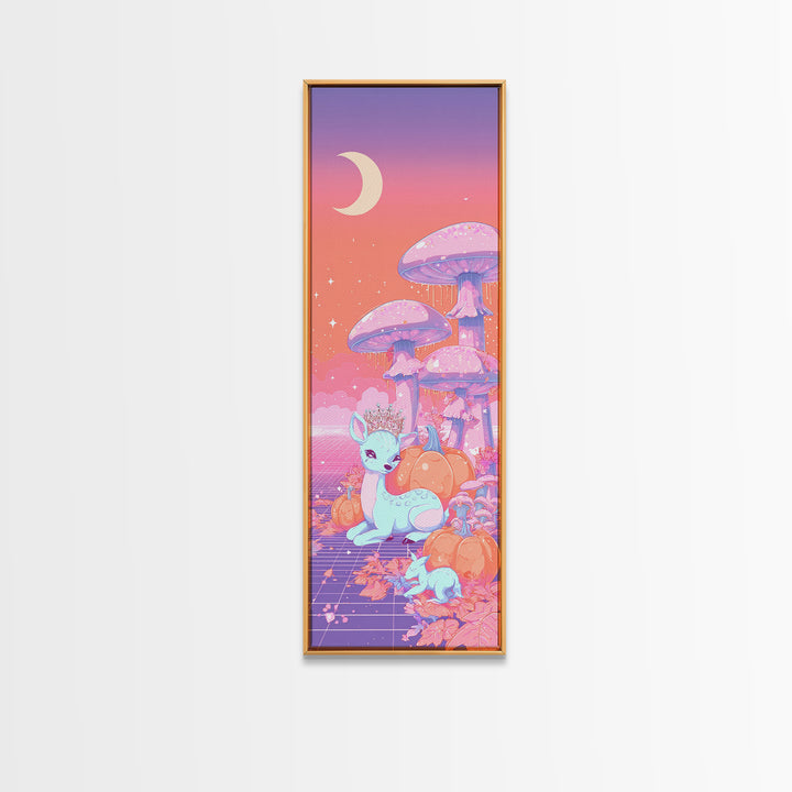 The Moon Princess Deer, Cute Spooky Neon Art, Tall Narrow Wall Art, Canvas Print, Retro Halloween Decor, Neon Wall Art, Spooky Wall Decor