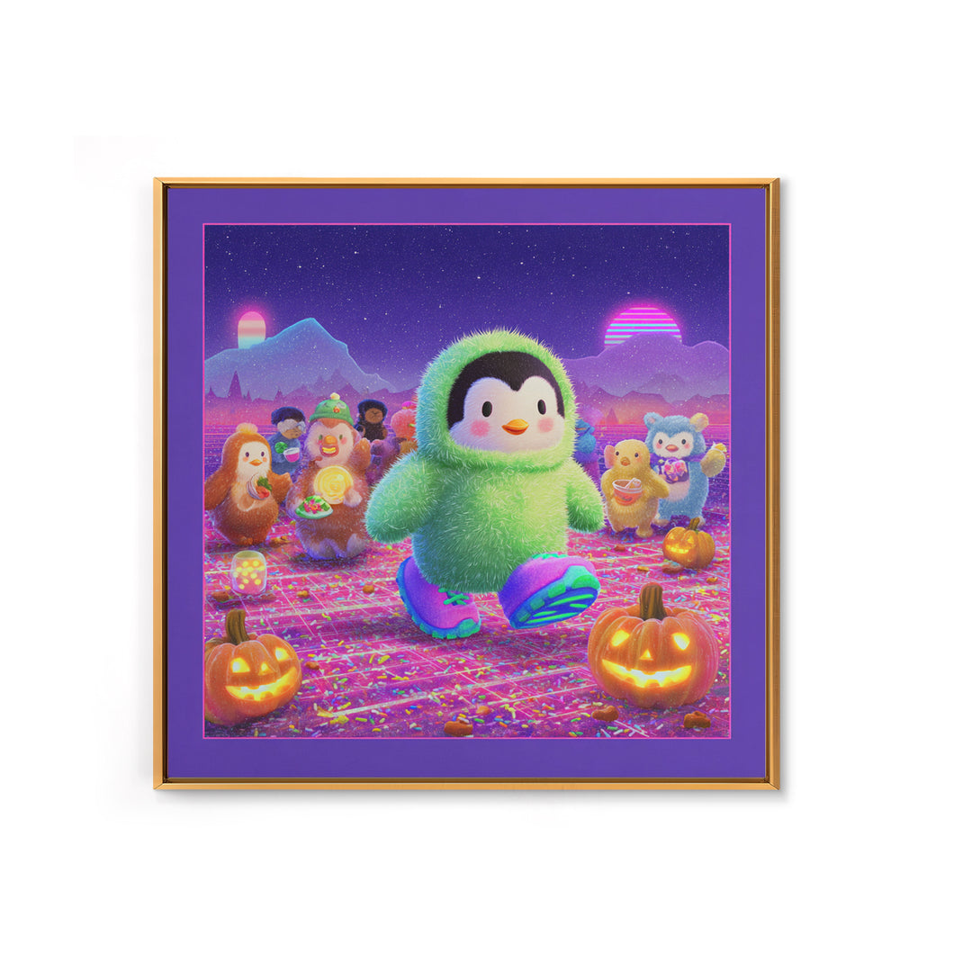 The Penguin Monster, Vaporwave Halloween Decor, Square Wall Art, Canvas Print, Retro Halloween Decor, Neon Wall Art, Gothic Home Decor