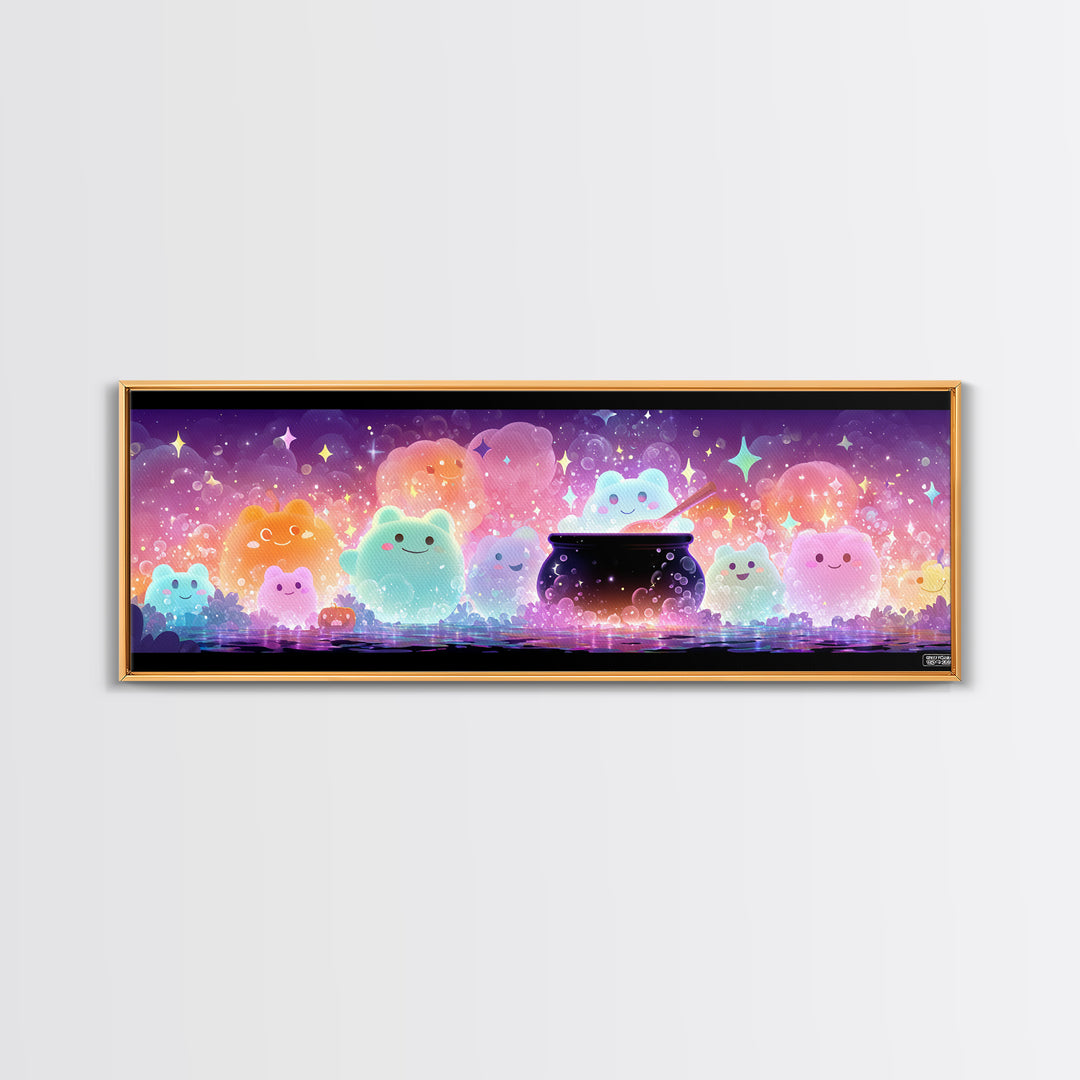 The Cauldron Frog, Synthwave Halloween Art, Extra Wide Wall Art, Framed Canvas Print, Retro Halloween Decor, Neon Wall Art, Horror Wall Art
