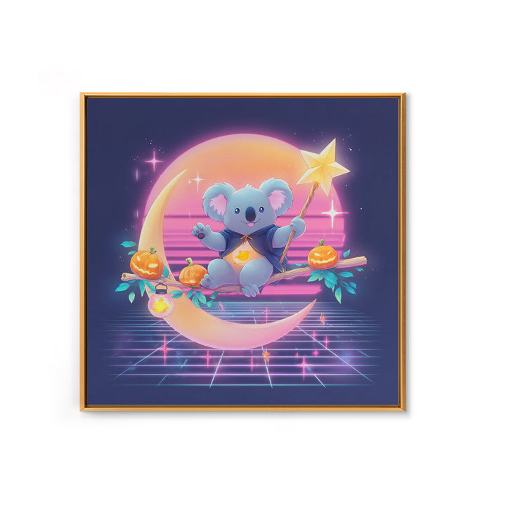The Koala Wizard, 80s Halloween Wall Art, Square Wall Art, Framed Canvas Print, Retro Halloween Decor, Neon Wall Art, Seasonal Home Decor