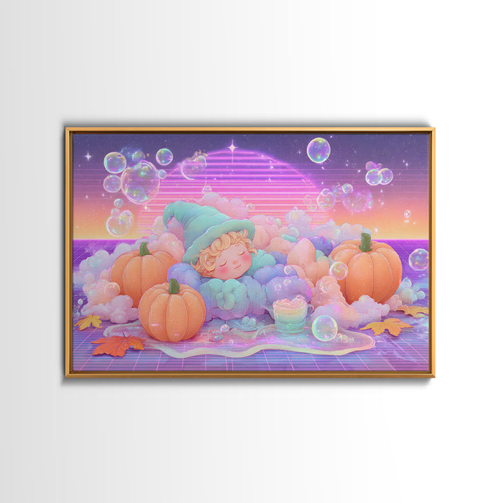 The Bubble Potion Apprentice, Synthwave Halloween Art, Landscape Wall Art, Canvas Print, Retro Halloween Decor, Neon Wall Art