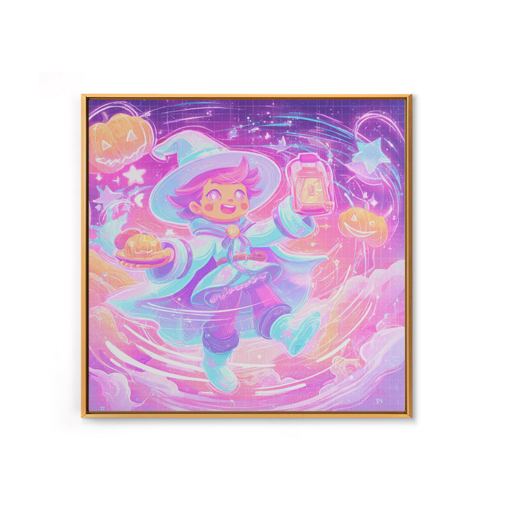 The Cookie Spellcaster, Cute Spooky Neon Art, Square Wall Art, Canvas Print, Retro Halloween Decor, Neon Wall Art, Collectible Wall Decor