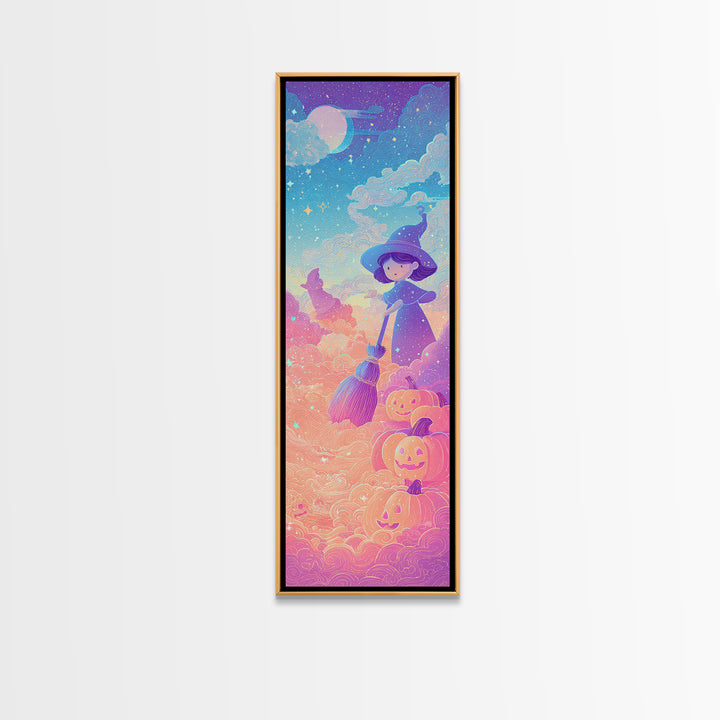 The Stardust Apprentice, Synthwave Halloween Art, Tall Narrow Wall Art, Canvas Print, Retro Halloween Decor, Neon Wall Art