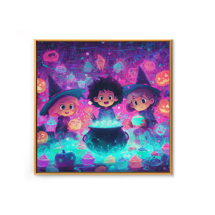 The Cupcake Cauldron Class, 80s Halloween Wall Art, Square Wall Art, Framed Canvas Print, Retro Halloween Decor, Neon Wall Art