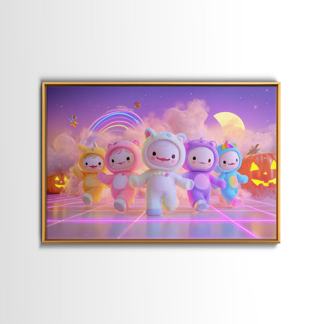 The Costume-Changing Wand, 80s Halloween Wall Art, Landscape Wall Art, Framed Canvas Print, Retro Halloween Decor, Neon Wall Art