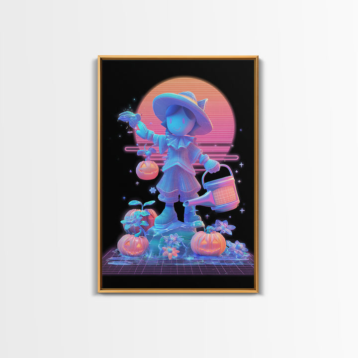 The Moon Garden Witch, Retro Neon Halloween Art, Vertical Wall Art, Canvas Print, Retro Halloween Decor, Neon Wall Art, Seasonal Home Decor