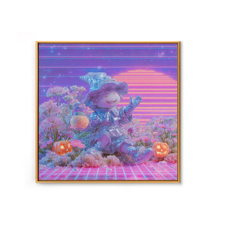 The Moon Garden Witch, Vaporwave Halloween Decor, Square Wall Art, Canvas Print, Retro Halloween Decor, Neon Wall Art, Halloween Wall Art