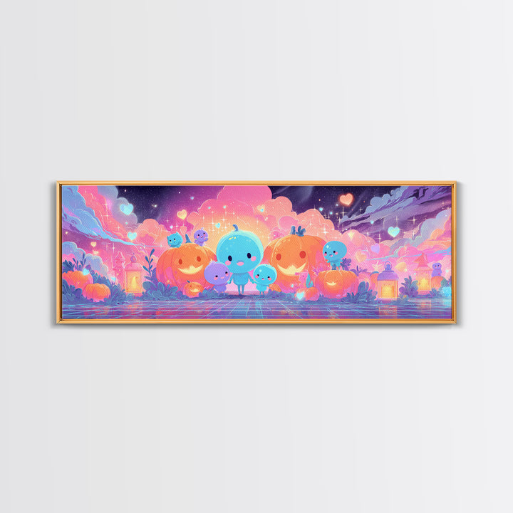 The Halloween Friendship Spell, Retro Neon Halloween Art, Extra Wide Wall Art, Canvas Print, Retro Halloween Decor, Neon Wall Art