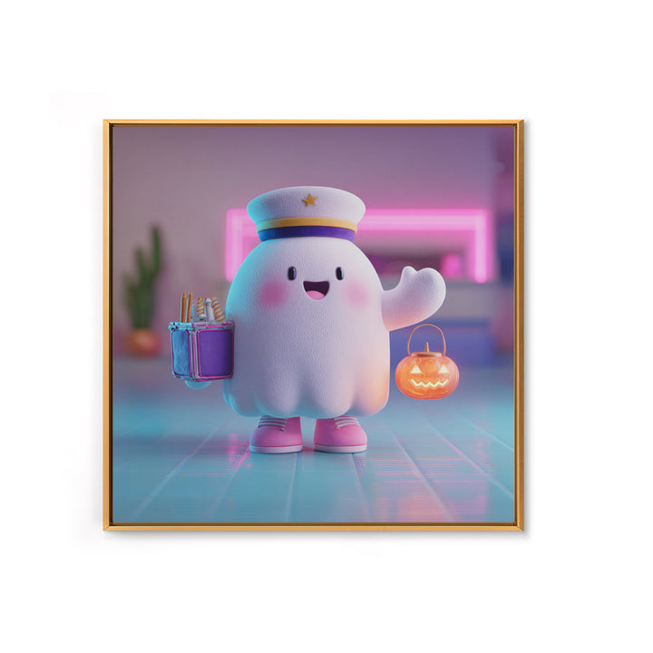 The Friendly Ghost Hotel, 80s Halloween Wall Art, Square Wall Art, Canvas Print, Retro Halloween Decor, Neon Wall Art, Horror Wall Art