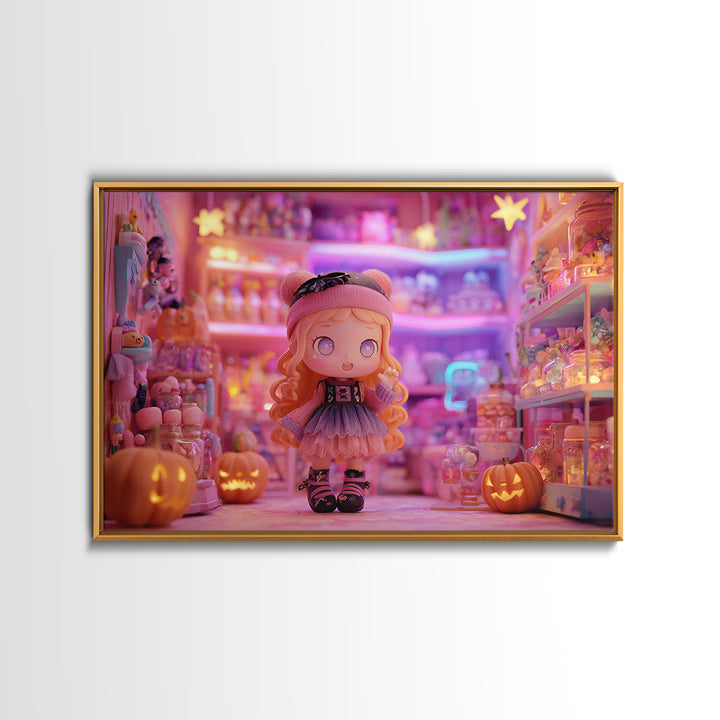 The Moonlight Toy Shop, 80s Halloween Wall Art, Landscape Wall Art, Canvas Print, Retro Halloween Decor, Neon Wall Art, Macabre Wall Art