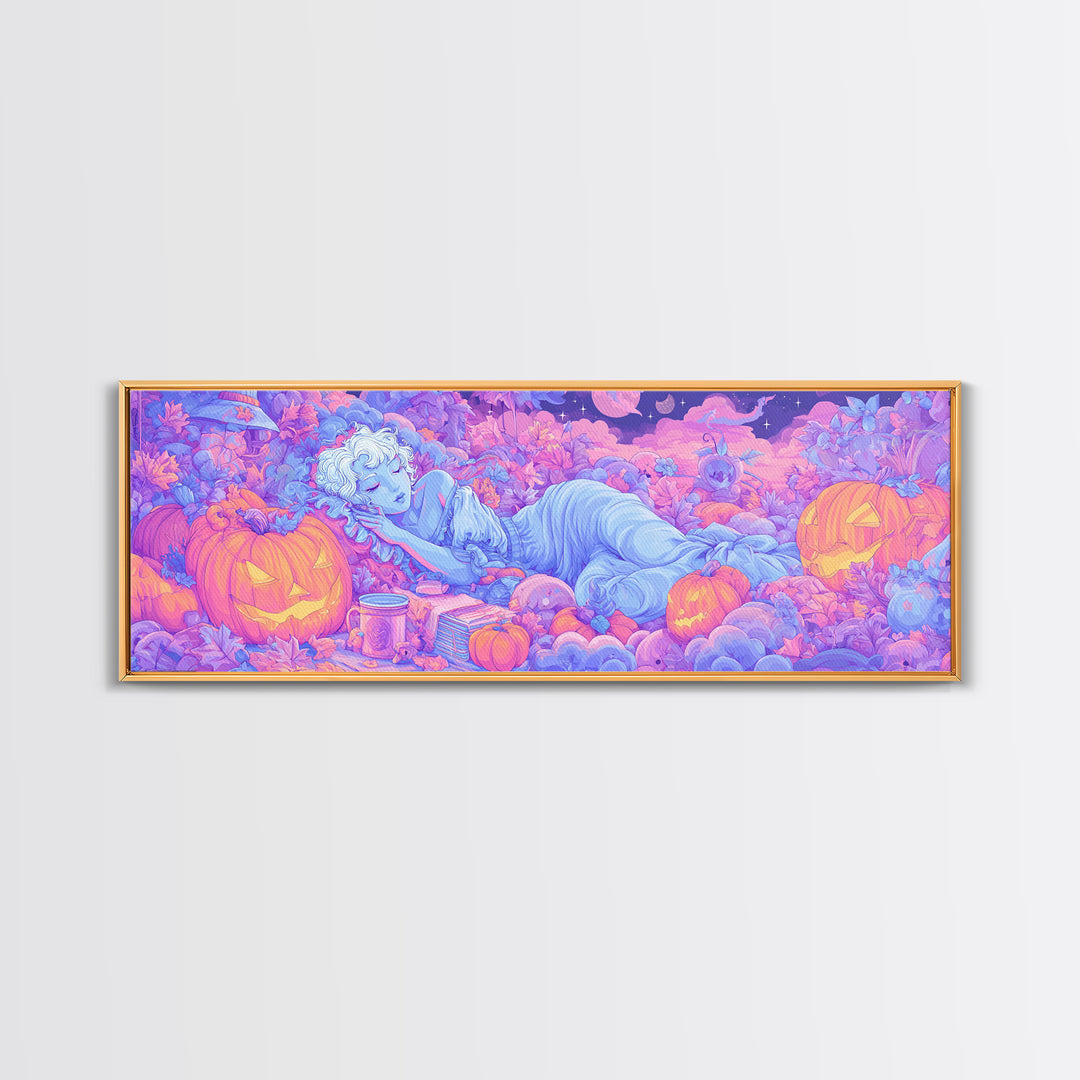 The Enchanted Costume Closet, Retro Neon Halloween Art, Extra Wide Wall Art, Canvas Print, Retro Halloween Decor, Neon Wall Art