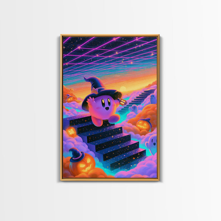 The Halloween Cloud Kingdom, Vaporwave Halloween Decor, Vertical Wall Art, Canvas Print, Retro Halloween Decor, Neon Wall Art