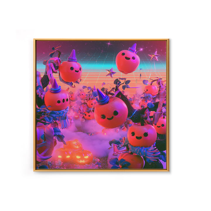 The Enchanted Apple Orchard, 80s Halloween Wall Art, Square Wall Art, Framed Canvas Print, Retro Halloween Decor, Neon Wall Art