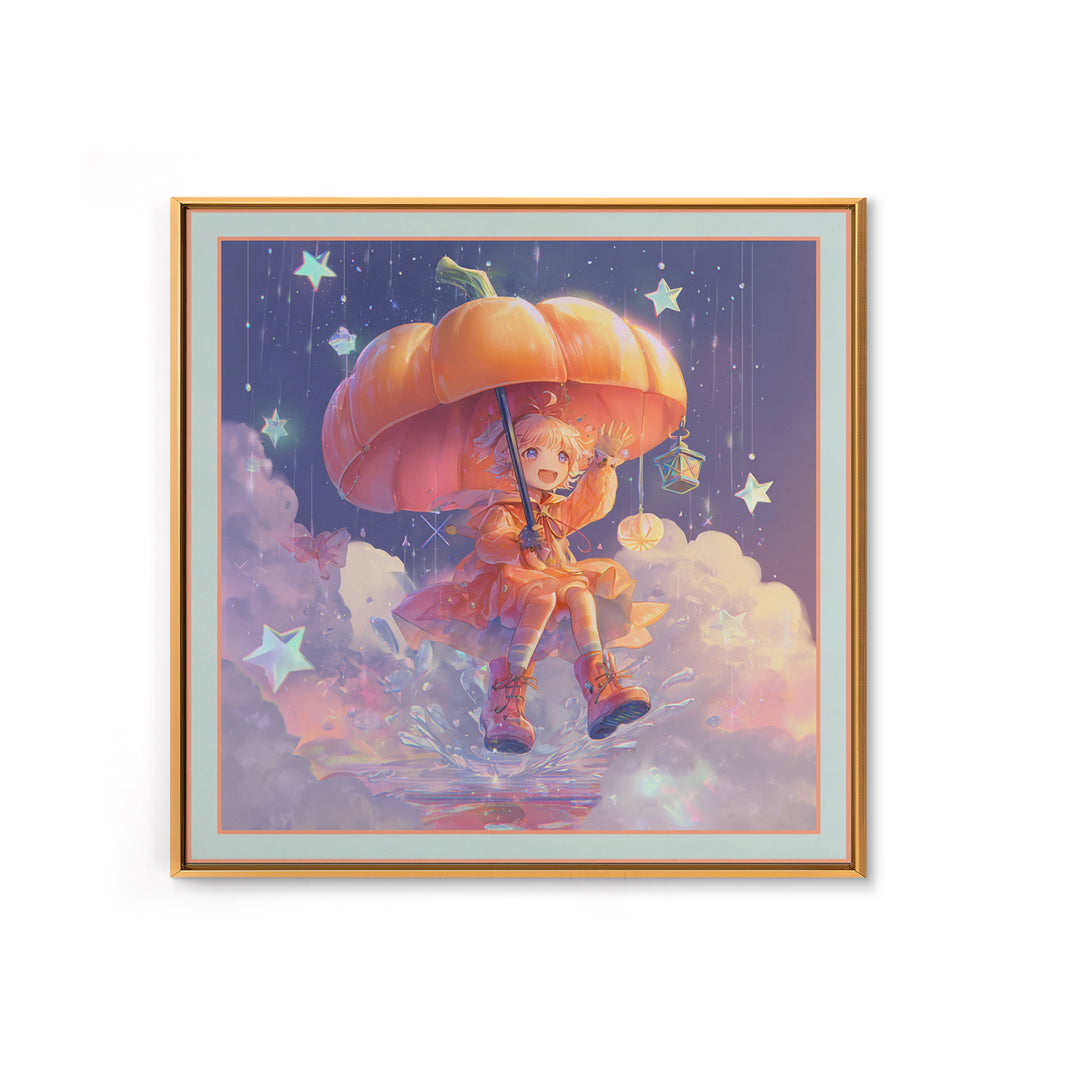 The Pumpkin Umbrella, Synthwave Halloween Art, Square Wall Art, Framed Canvas Print, Retro Halloween Decor, Neon Wall Art, Gothic Home Decor
