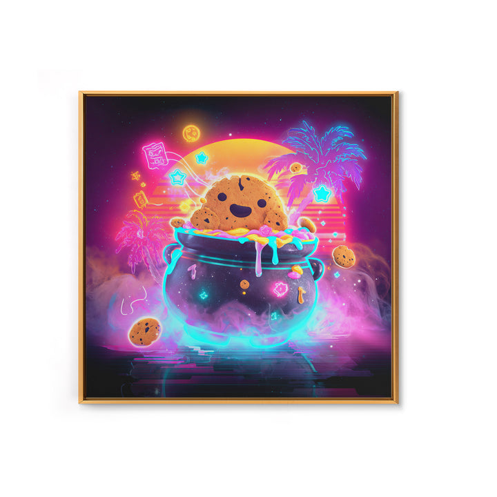 The Cookie Cauldron, Vaporwave Halloween Decor, Square Wall Art, Framed Canvas Print, Retro Halloween Decor, Neon Wall Art