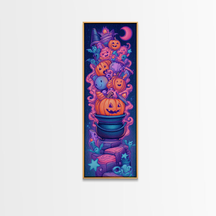 The Cookie Cauldron, Retro Neon Halloween Art, Tall Narrow Wall Art, Canvas Print, Retro Halloween Decor, Neon Wall Art, Gothic Home Decor