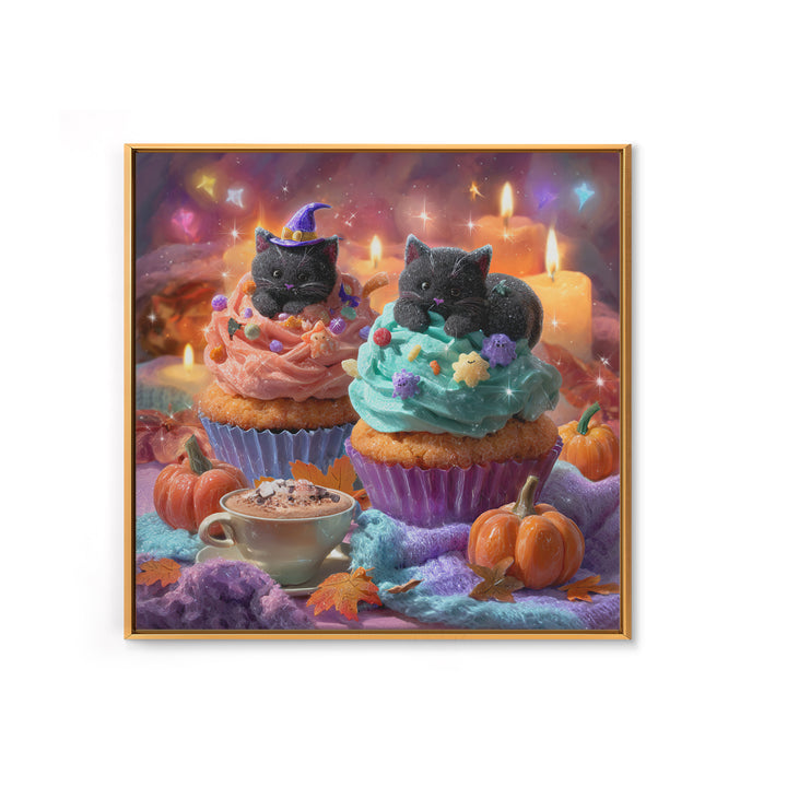The Cupcake Costume Contest, Vaporwave Halloween Decor, Square Wall Art, Framed Canvas Print, Retro Halloween Decor, Neon Wall Art