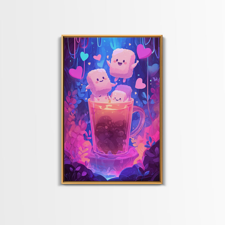 The Marshmallow Ghost Choir, 80s Halloween Wall Art, Vertical Wall Art, Canvas Print, Retro Halloween Decor, Neon Wall Art, Horror Wall Art