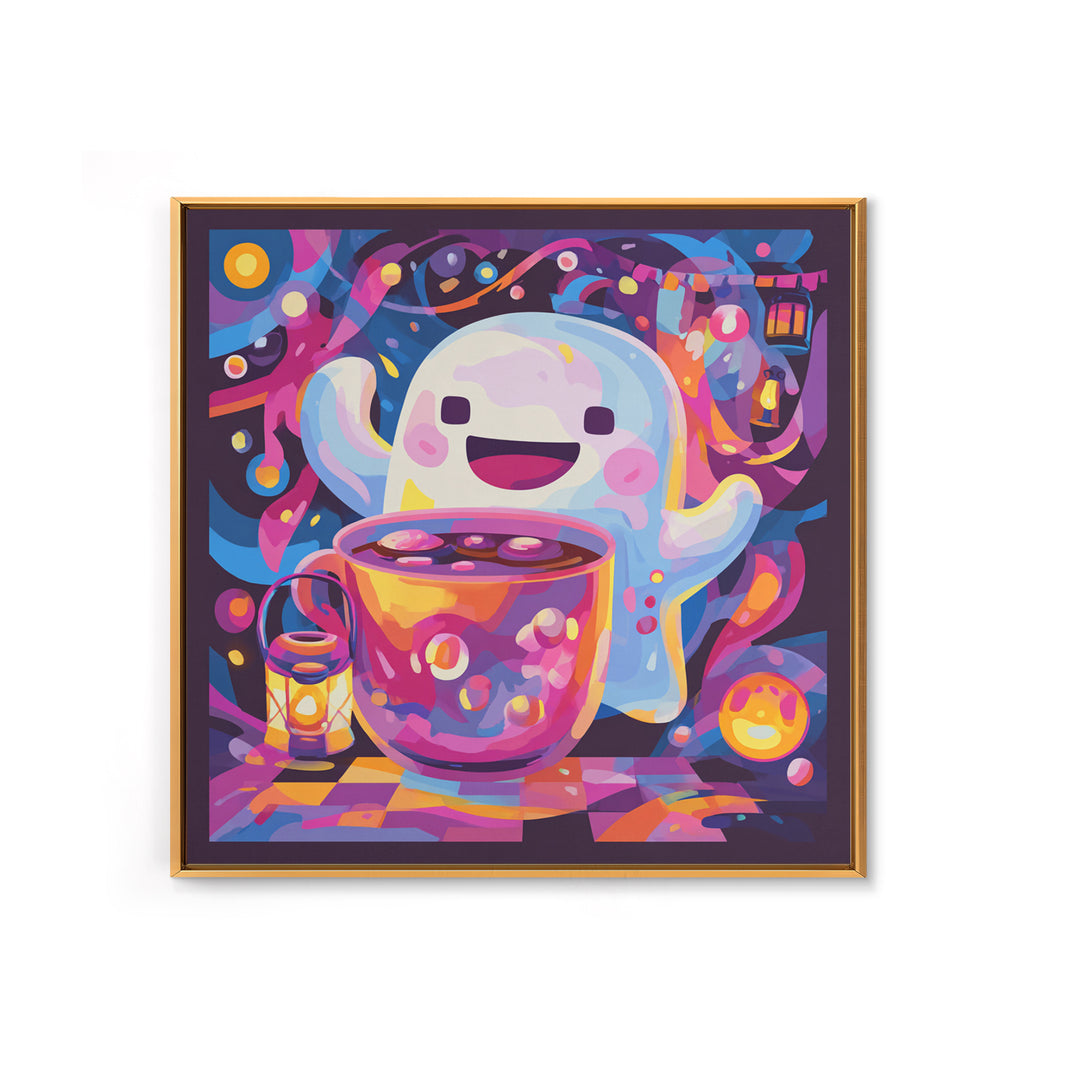 The Marshmallow Ghost Choir, Vaporwave Halloween Decor, Square Wall Art, Canvas Print, Retro Halloween Decor, Neon Wall Art