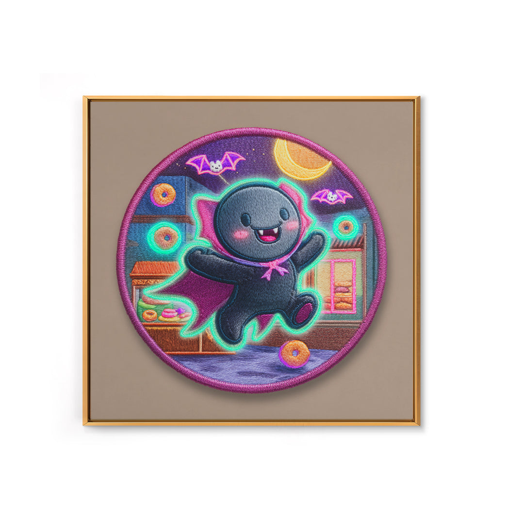 The Donut Vampire Family, 80s Halloween Wall Art, Square Wall Art, Canvas Print, Retro Halloween Decor, Neon Wall Art, Dark Fantasy Art