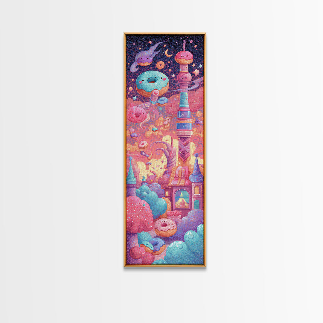 The Donut Vampire Family, Vaporwave Halloween Decor, Tall Narrow Wall Art, Canvas Print, Retro Halloween Decor, Neon Wall Art