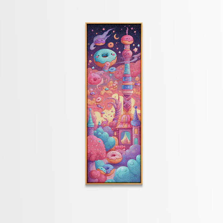The Donut Vampire Family, Vaporwave Halloween Decor, Tall Narrow Wall Art, Canvas Print, Retro Halloween Decor, Neon Wall Art