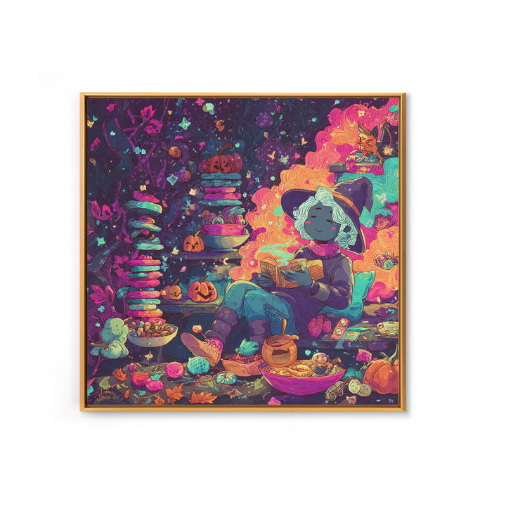 The Candy Witch'S Kitchen, Retro Neon Halloween Art, Square Wall Art, Canvas Print, Retro Halloween Decor, Neon Wall Art, Macabre Wall Art