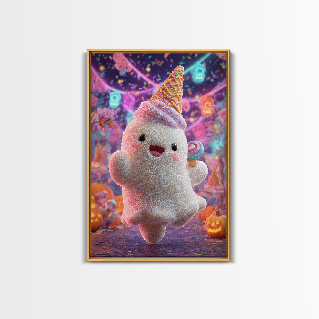 The Ice-Cream Ghost Parade, 80s Halloween Wall Art, Vertical Wall Art, Canvas Print, Retro Halloween Decor, Neon Wall Art, Dark Fantasy Art