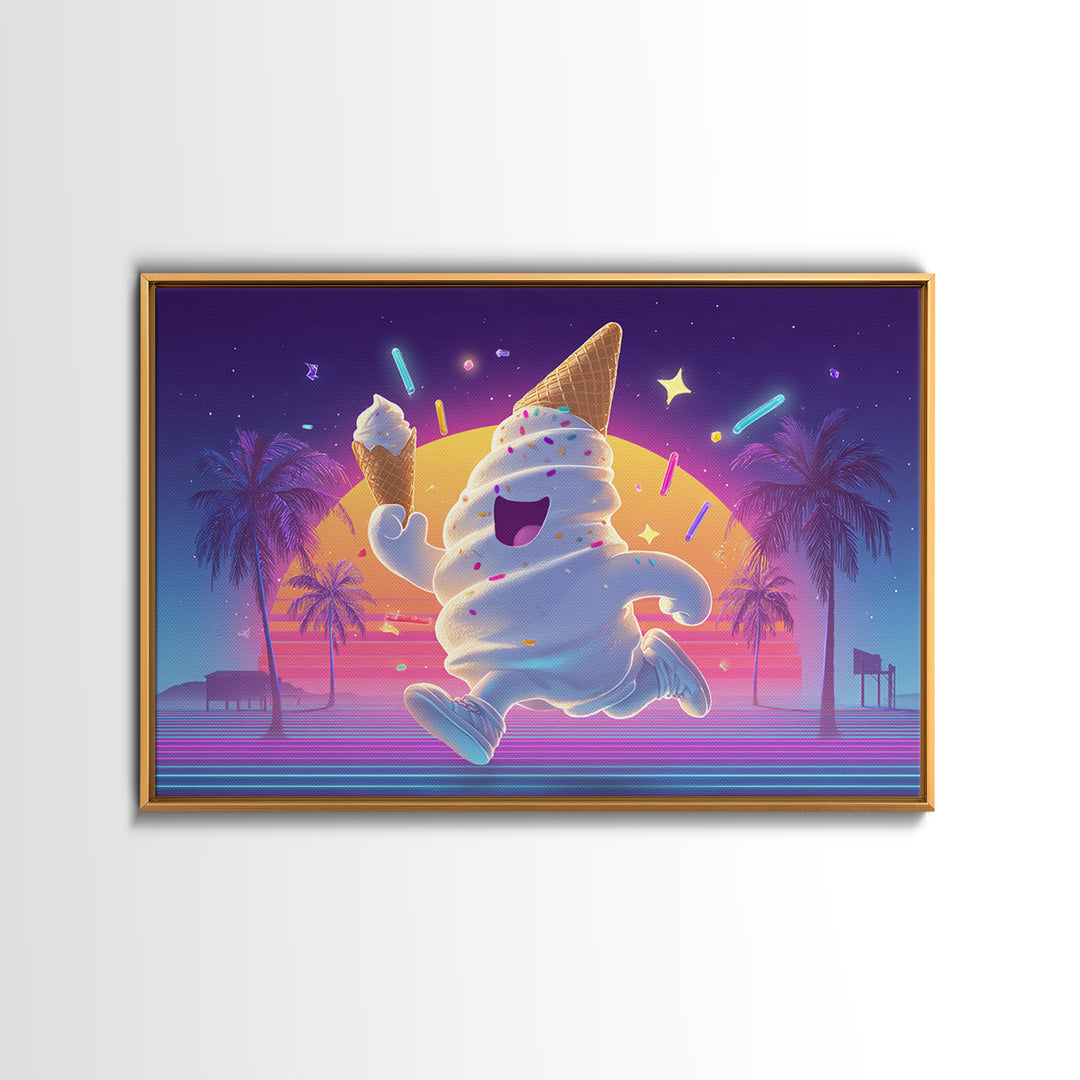 The Ice-Cream Ghost Parade, Cute Spooky Neon Art, Landscape Wall Art, Canvas Print, Retro Halloween Decor, Neon Wall Art, Spooky Wall Decor