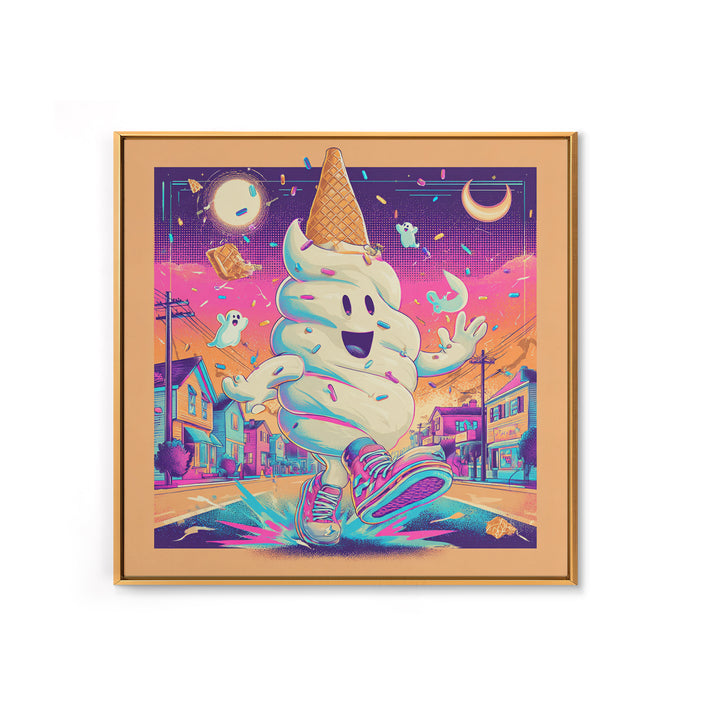 The Ice-Cream Ghost Parade, Vaporwave Halloween Decor, Square Wall Art, Canvas Print, Retro Halloween Decor, Neon Wall Art