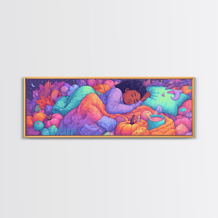 The Candy Basket Sleepover, Synthwave Halloween Art, Extra Wide Wall Art, Canvas Print, Retro Halloween Decor, Neon Wall Art