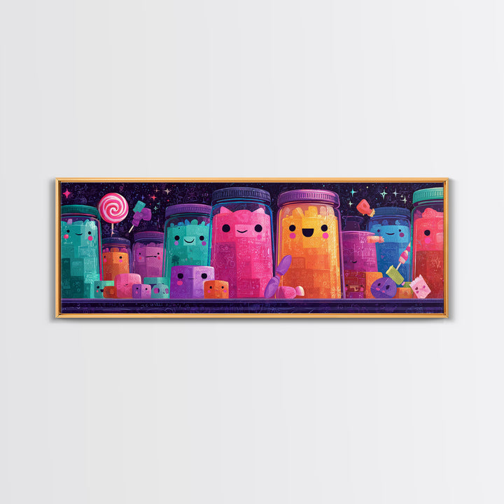 The Jellybean Potion Shop, Cute Spooky Neon Art, Extra Wide Wall Art, Canvas Print, Retro Halloween Decor, Neon Wall Art, Horror Wall Art