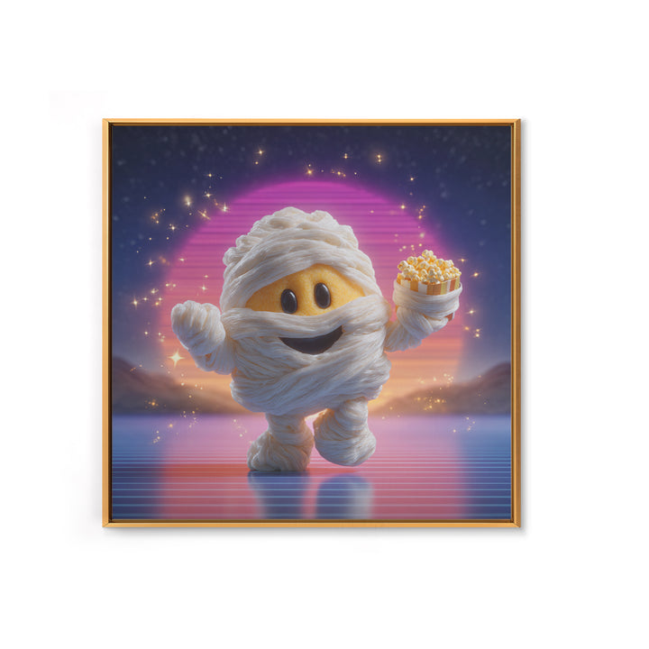 The Popcorn Mummy, 80s Halloween Wall Art, Square Wall Art, Canvas Print, Retro Halloween Decor, Neon Wall Art, Macabre Wall Art